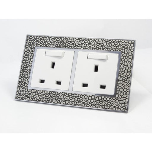 pearl leather double frame with white insert of double switched UK socket