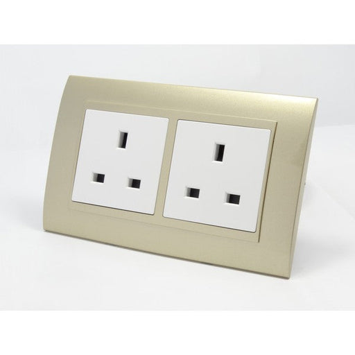 Gold Plastic Double Frame with white insert of double uk socket