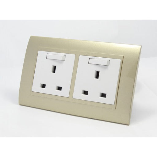 Gold Plastic Double Frame with white insert of double switched uk socket