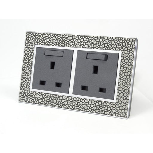 pearl leather double frame with grey insert of double switched UK socket
