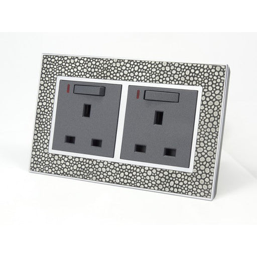 pearl leather double frame with grey insert of double switched neon UK socket
