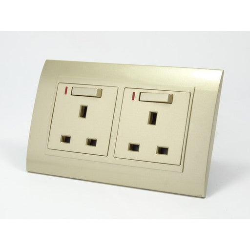 Gold Plastic Double Frame with gold insert of double switched neon uk socket