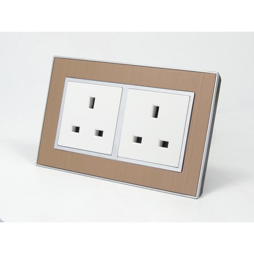 Gold Satin Metal Double Frame with white insert of double uk socket