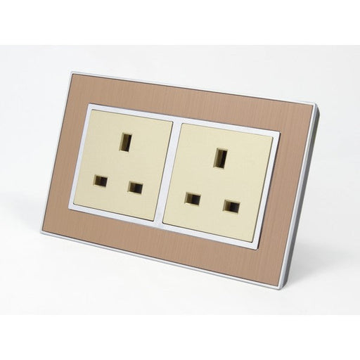 Gold Satin Metal Double Frame with gold insert of double uk socket