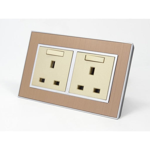 Gold Satin Metal Double Frame with gold insert of double switched uk socket