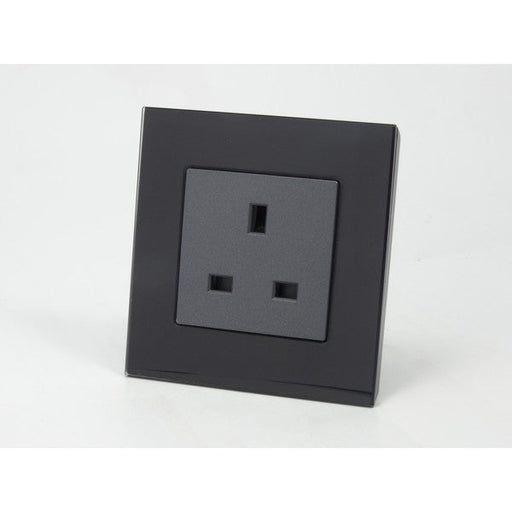 Single Black Glass Socket with grey UK Plug