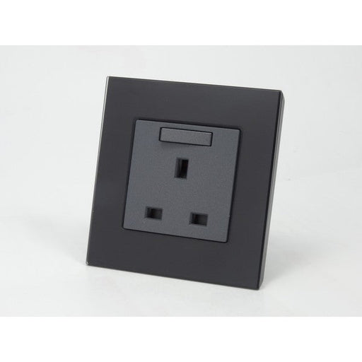 Grey 13A UK Socket with switch and Black glass single frame