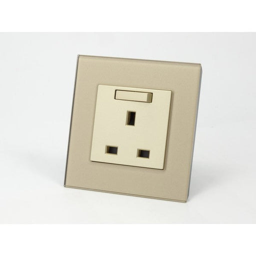 Gold Glass Single Frame with gold insert of switched uk socket