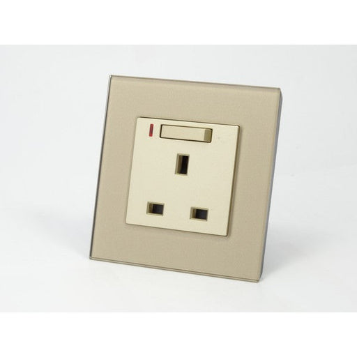 Gold Glass Single Frame with gold insert of switched neon uk socket
