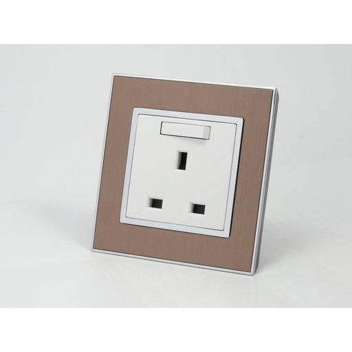 Gold Satin Metal Single Frame with white insert of switched uk socket