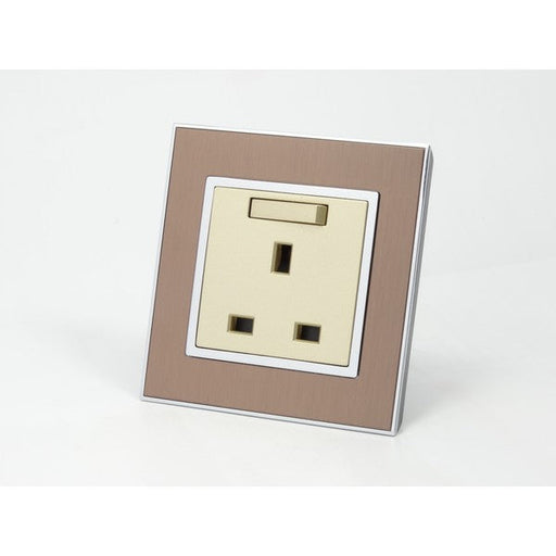 Gold Satin Metal Single Frame with gold insert of switched uk socket
