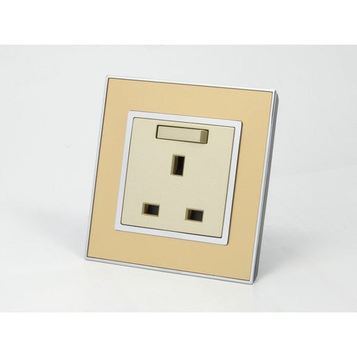 Gold Mirror Glass Single Frame with gold insert of switched uk socket