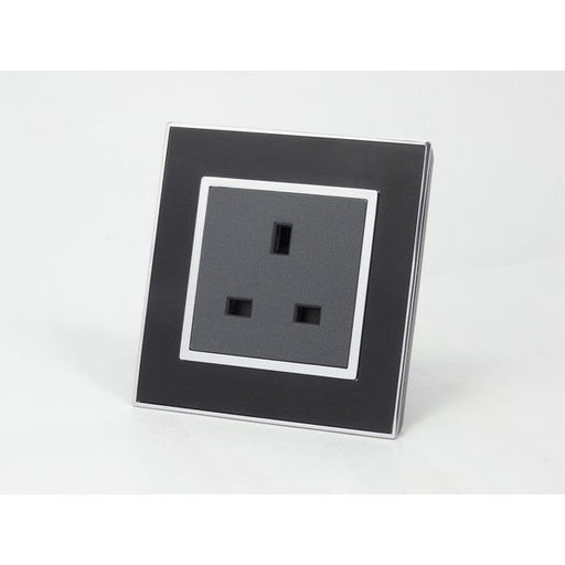 Black Mirror Glass Single with Dark Grey UK Socket