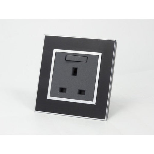 Black Mirror Glass Single Switched UK Dark Grey 13A Socket  