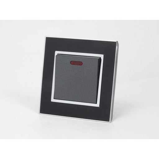 Black Mirror Glass Single Switched 20A Dark Grey Switch with Neon