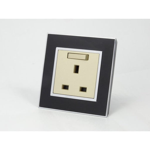 Black Mirror Glass Single Switched UK Gold 13A Socket