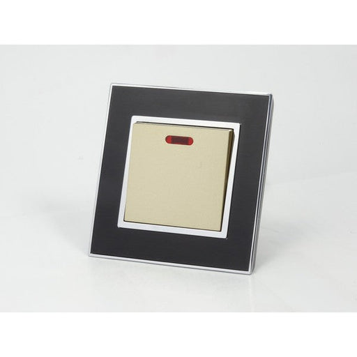 Black Mirror Glass Single Switched 20A Gold Switch with Neon