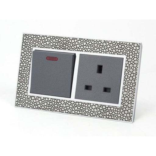 pearl leather double frame with grey insert of switch and UK socket