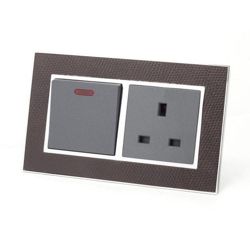goat skin leather double Frame with dark grey Interests of double switch and uk socket
