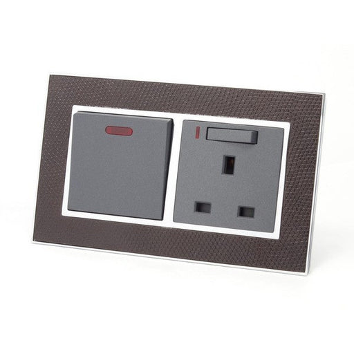 goat skin leather double Frame with dark grey Interests of double switch and switched neon uk socket