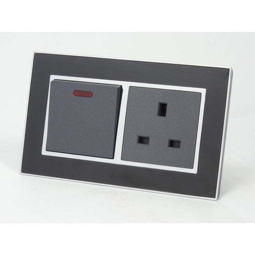 black glass mirror double frame with grey 20A switch with neon and UK socket 