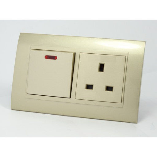 Gold Plastic Double Frame with gold insert of switch and uk socket