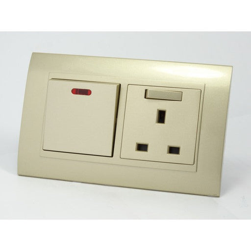 Gold Plastic Double Frame with gold insert of switch and switched uk socket