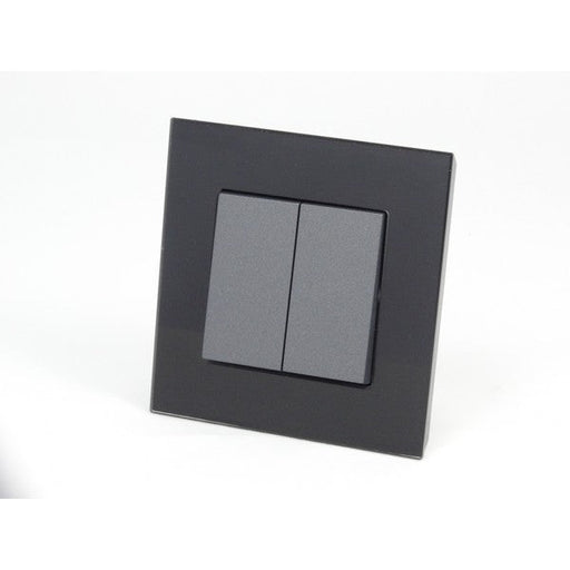Black Glass Single Frame with two grey rocket light switches