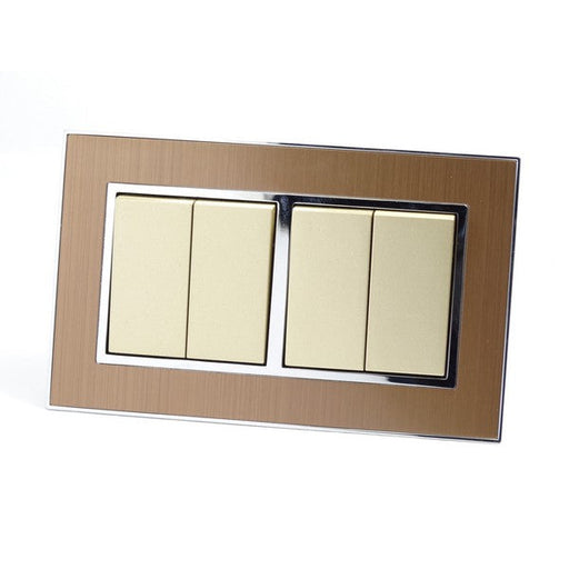 Gold Satin Metal Double Frame with gold insert of 4 gang light switches
