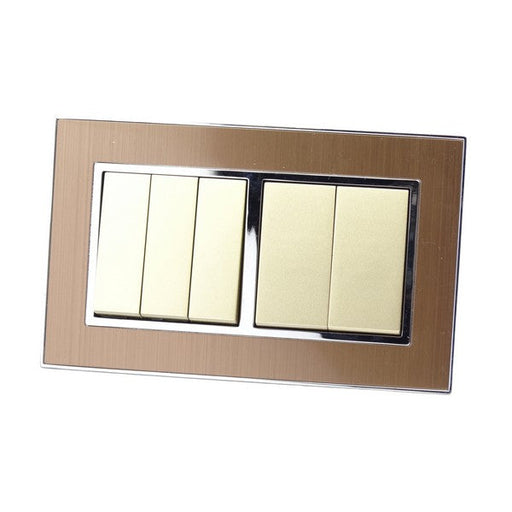 Gold Satin Metal Double Frame with gold insert of 5 gang light switches