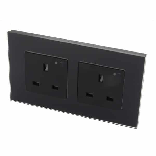 I LumoS Black Glass Frame WIFI RF Switched UK 13A Double Socket