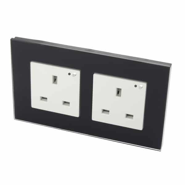 I LumoS Black Glass Frame WIFI RF Switched UK 13A Double Socket