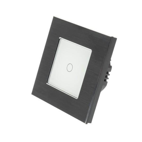 I LumoS PRO Black Brushed Aluminium Frame & White Insert LED Smart Wi-Fi + RF Dimmer Touch Light Switches