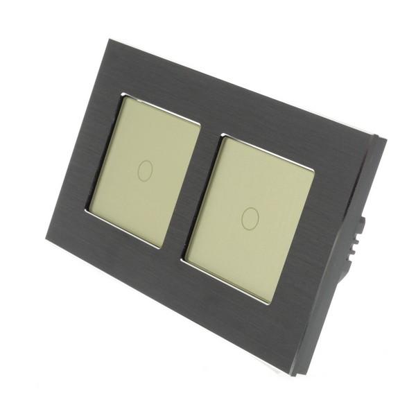 I LumoS PRO Black Brushed Aluminium Frame & Gold Insert LED Smart Wi-Fi + RF Dimmer Touch Light Switches