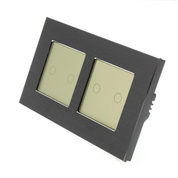 I LumoS PRO Black Brushed Aluminium Frame & Gold Insert LED Smart WI-FI + RF On/Off Touch Light Switches