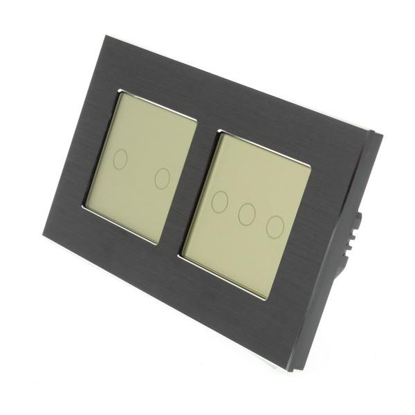 I LumoS PRO Black Brushed Aluminium Frame & Gold Insert LED Smart WI-FI + RF On/Off Touch Light Switches