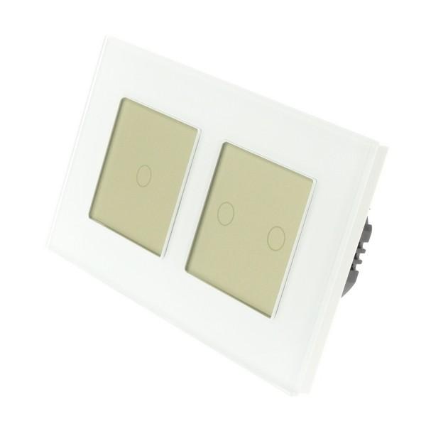 I LumoS Luxury White Glass Frame & Gold Insert LED Dimmer Touch Light Switches
