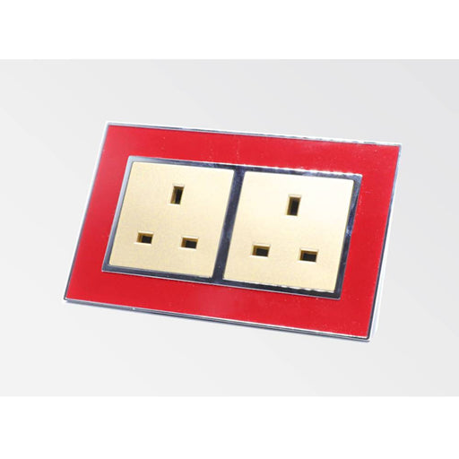 red satin metal double frame with gold insert of double uk socket