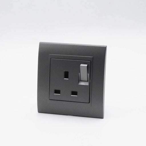 Dark Grey Plastic Arc Single Frame with Dark Grey Interests of Switched UK Socket