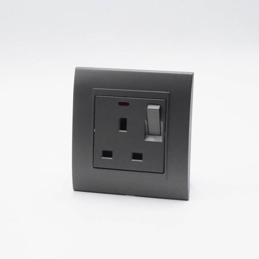 Dark Grey Plastic Arc Single Frame with Dark Grey Interests of Switched Neon UK Socket