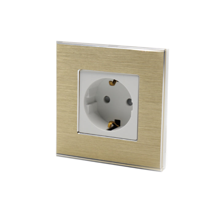 I LumoS Luxury Gold Brushed Aluminium Frame Schuko EU 16A German Single Socket