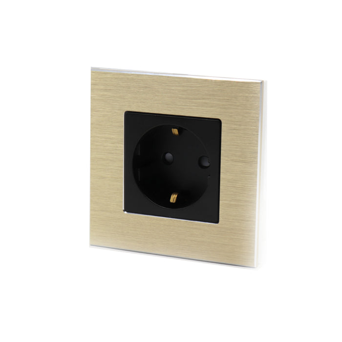 I LumoS Luxury Gold Brushed Aluminium Frame Schuko EU 16A German Single Socket