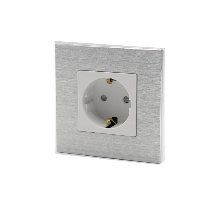 I LumoS Luxury Silver Brushed Aluminium Frame Schuko EU 16A German Single Socket