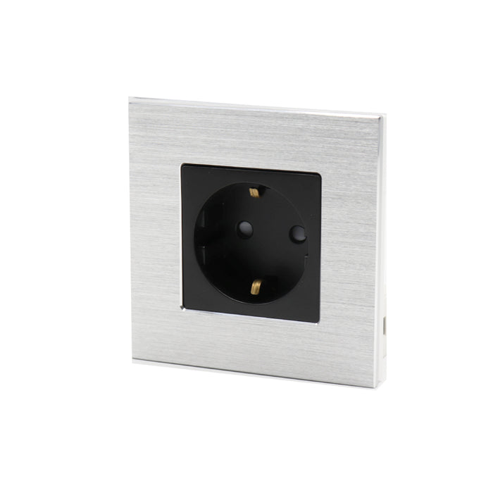 I LumoS Luxury Silver Brushed Aluminium Frame Schuko EU 16A German Single Socket