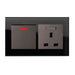 black glass double switch and uk socket with switch grey module