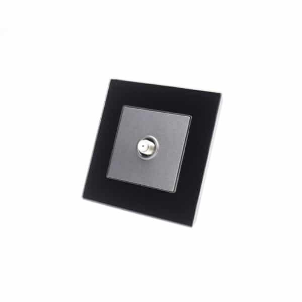 Socket single black glass frame with grey satellite port