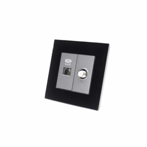 Single Glass Black Socket with Telephone and Satellite ports