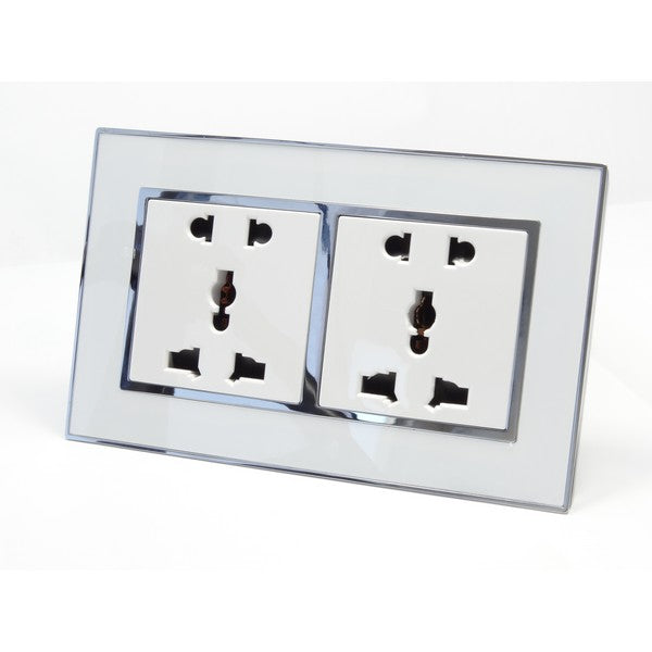 I LumoS AS Luxury White Mirror Glass Unswitched 5 Pin Multi Plug Double Socket