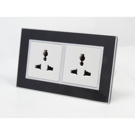 Black Mirror Frame double white insert with 3 pin multi plugs socket