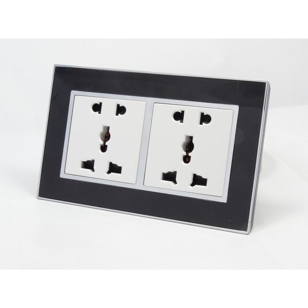 Black Mirror Frame double white insert with 5 pin multi plugs socket